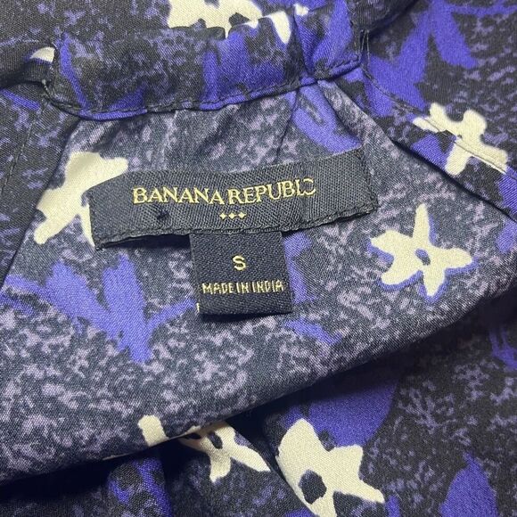 Banana Republic Black Blue Floral Ruffle Racerback Tank Top Camisole Small Boho - Picture 4 of 7